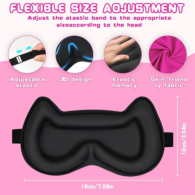 Kids Sleep Mask Eye Mask: 3D Contoured Cup Sleeping Masks, Blindfold with Adjustable Strap, Kids Eye Cover for Boys, Girls, Teens, Pressure-Free with Memory Foam Face Mask for Sleeping (Rose Red)