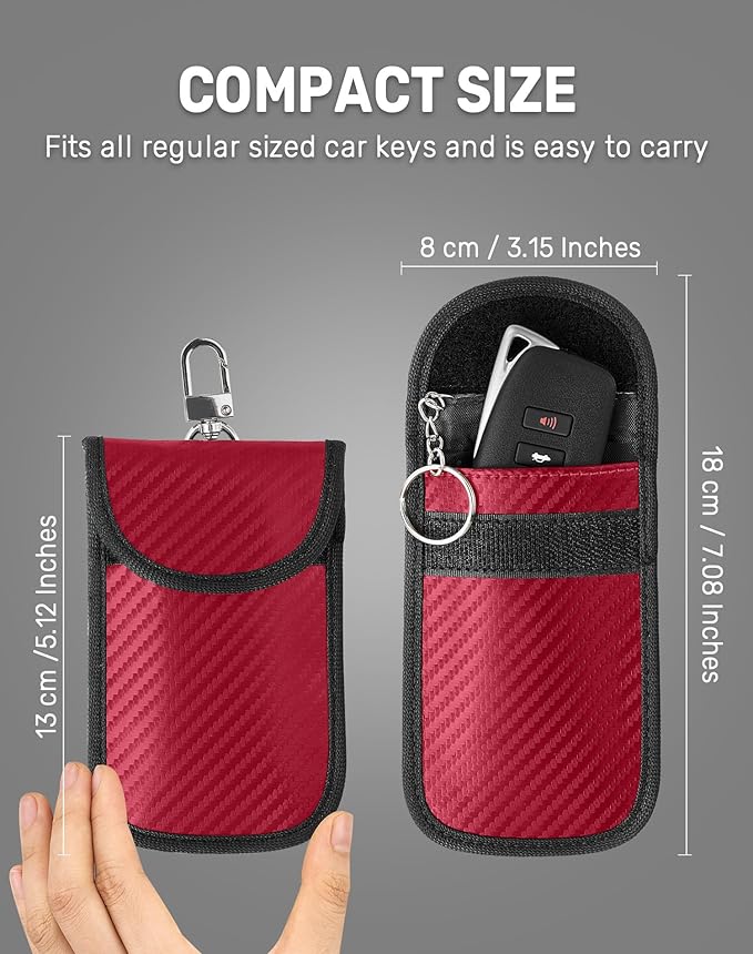 Upgraded Faraday Bag for Key Fob (2 Pack), Premium Faraday Key Fob Protector– Car RFID Signal Blocking, Car Security Protection, Anti-Theft Pouch, Anti-Hacking Case Blocker Red