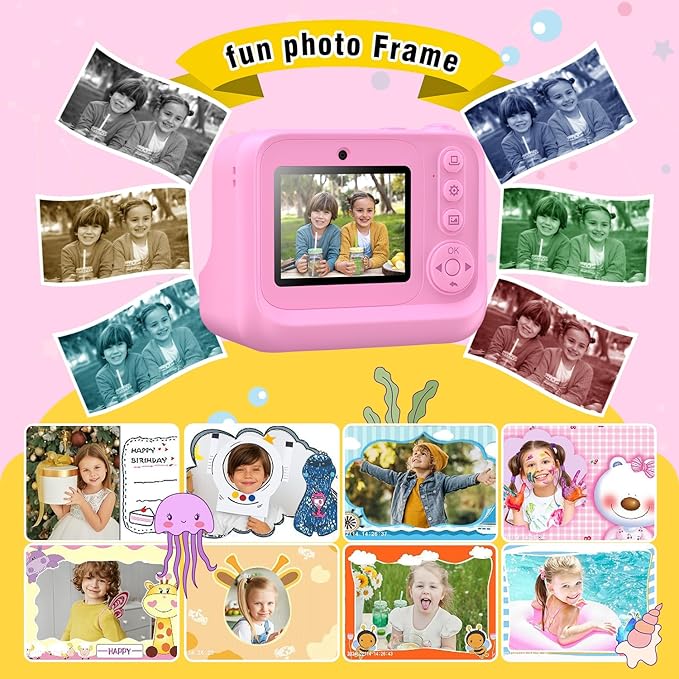 Instant Print Camera for Kids Age 3-12 Girls Boys 1080P HD Digital Video Cameras with 5 Print Paper & 32G Card Toddler Portable Travel Toys Camera for Christmas Birthday Gifts