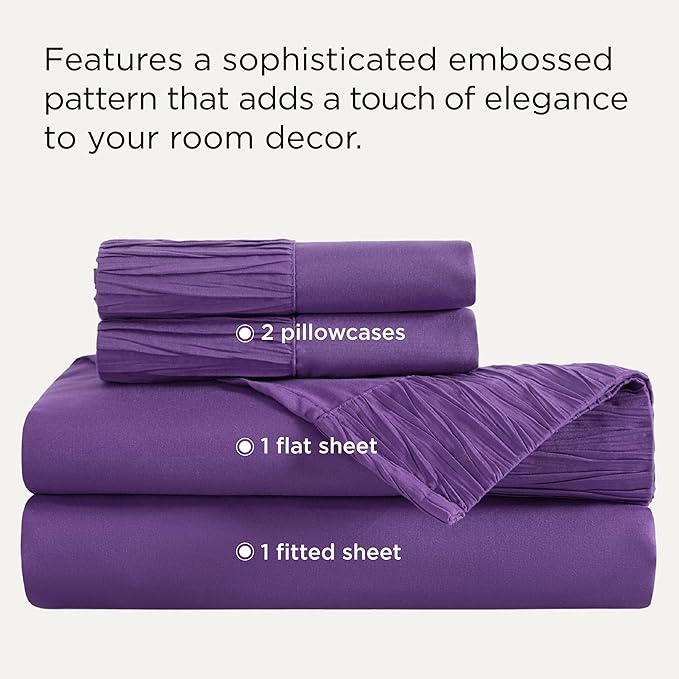 Bedsure King Size Sheets Set - 4 Pieces Soft King Sheets - Breathable & Cooling - Hotel Luxury - Easy Care Polyester Microfiber Bedding for Women, Men, Purple