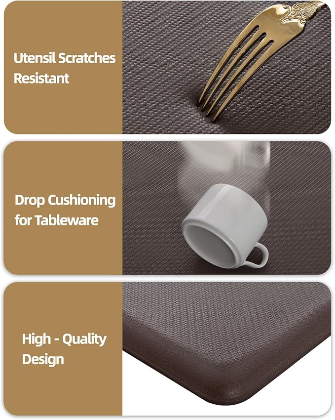Color&Geometry 0.71" Extra Thick Anti Fatigue Cushion Kitchen Floor Mat,Easy Clean, Water & Oil Proof, Non Slip, Foam Padded Runner Rug for Front Sink,20"x 71" Brown (2.0 Version)