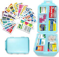 Pill Organizer with Medicine Labels 146 Labels Travel Daily Pill Container Mini Medication Organizer Storage Pill Organizer Travel Essentials Pill Case 7 Day (Blue, 1 Pack(Large))