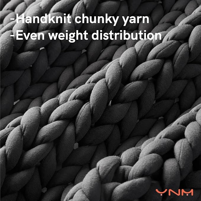 YnM Weighted Blanket, Handmade Chunky Yarn Knitted Design, Soft and Cozy, Temperature Regulating and Breathable, Machine Washable Throw for Sleep or Home Decor (Dark Grey, 60x80 Inch, 20lbs)