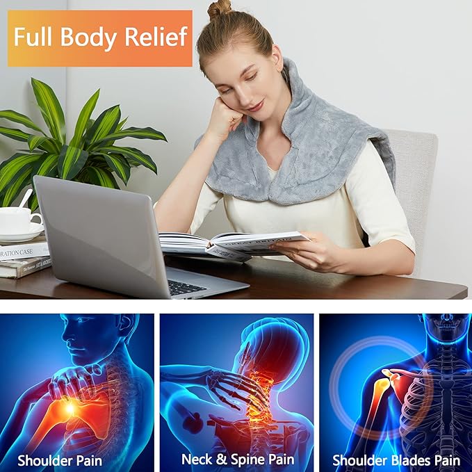 CAROMIO Heating Pad for Neck and Shoulders Back Pain Relief, Weighted Electric Heating Pads with Auto Shut Off, Full Body Large Back Heat Pad, Fast Heating and 4 Heat Settings (Grey, 33"x22")