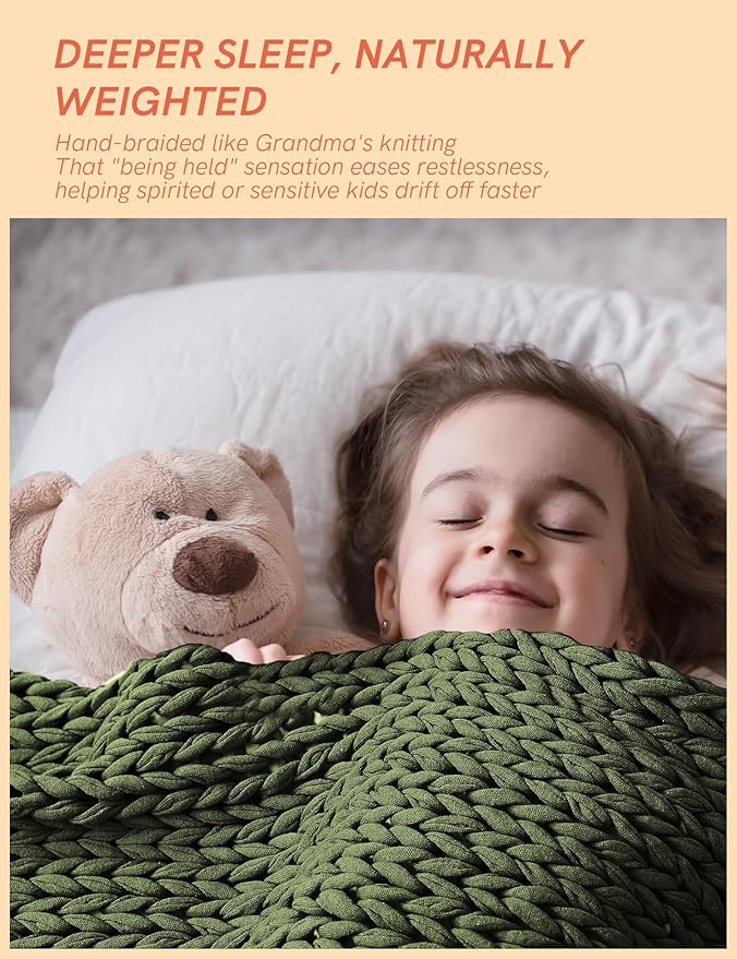 YnM Cooling Weighted Blanket, 100% Cotton Handmade Chunky Knitted Blanket, Weighted Lap, Breathable Heavy Blankets, Machine Washable Throw for Sleep or Home Decor (Pine Green, 50x60 Inch, 10lbs)