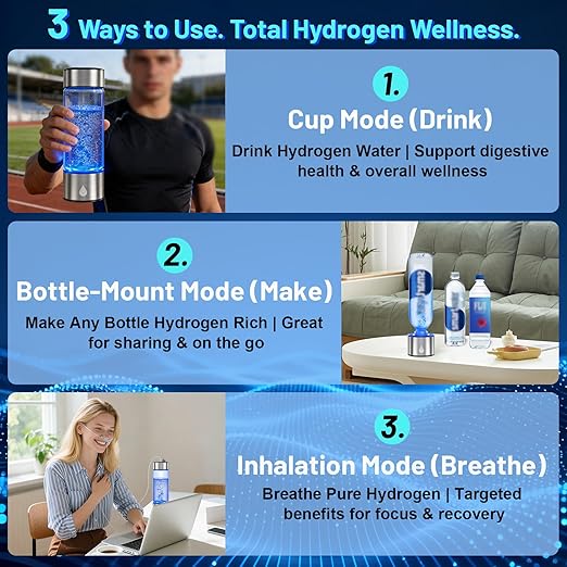 Hydrogen Water Bottle Generator, Portable Rechargeable Hydrogen Water, Hydrogen Water Ionizer Machine, with SPE/PEM Technology, for Home Office Travel Fitness Drinking