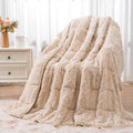 Wemore Jacquard Fleece Weighted Blanket Twin Size 48" x 72" 15lbs, Ultra Soft Cozy Sherpa Weighted Blankets for Adults, Ultra Fuzzy Heavy Blanket, Fluffy Warm Throw for Winter, Light Khaki