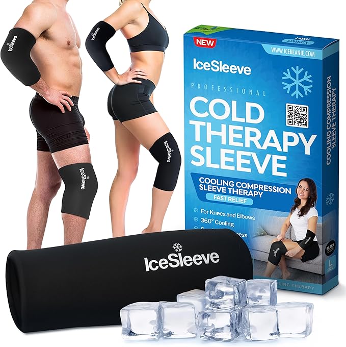 IceSleeve Elbow & Knee Ice Pack Wrap, Reusable Ice Sleeve for Arm & Leg, Flexible Gel Ice Pack for Knee Injuries, Tennis Freeze Sleeve Elbow Compression Wrap, Cold & Heat Therapy, Black L 1 Pack