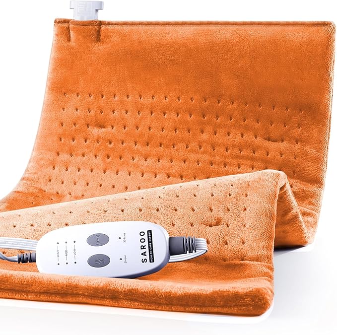 Massaging Weighted Heating Pad - Electric Heating Pad for Back Pain Relief with Massager, 3 Heat, 6 Massage, Auto Off, Extra Large Vibrating Heat Pad for Shoulder Neck (Pumpkin Yellow, 20"×24")