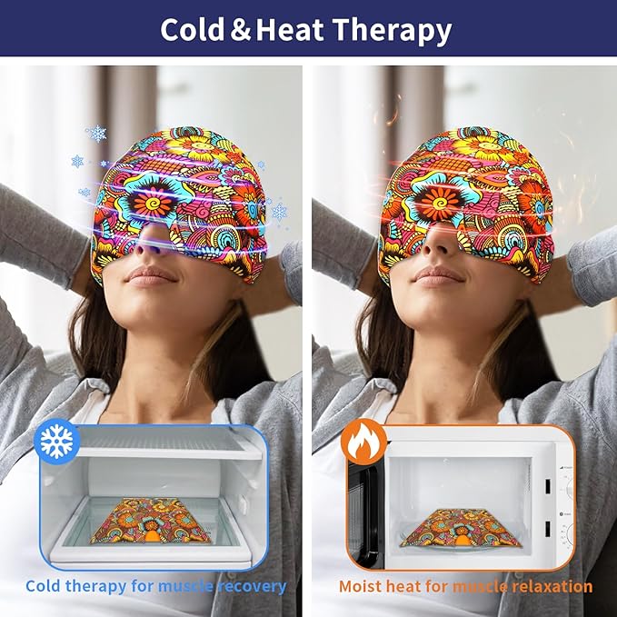 ZNÖCUETÖD Migraine Relief Cap Headache Relief Cap Cold Cap Ice Hat for Migraines Headache Sinus Stress Tension Head Ice Pack Wrap Migraine Mask Hangover Cap Ice Beanie Hot/Cold Compress Gift for Women