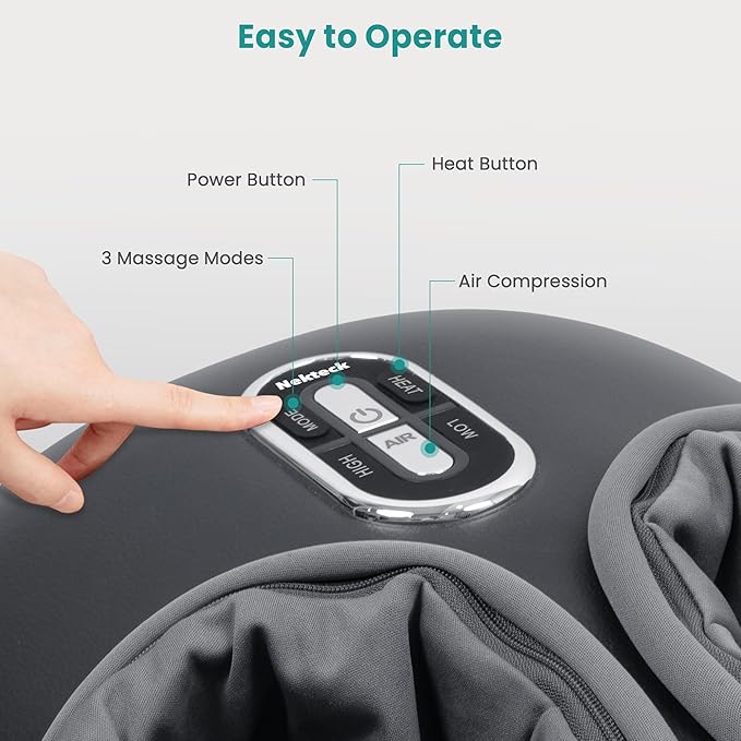 Nekteck Shiatsu Foot Massager with Heat [2026 Upgraded], 3 Modes Deep Kneading Therapy Air Compression, Feet Massage Tool for Plantar Fasciitis, Relaxation Gifts for Men Women, Fits Size to US 13