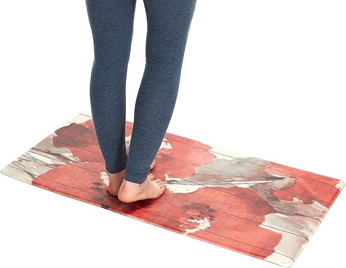 J&V TEXTILES Anti Fatigue Kitchen Mat for Floor, Embossed Themed Cushioned Kitchen Runner Rug Mat, Non Slip, Easy Wipe Clean, 1/2 Inch Thick (20x39 inches, Red Floral)