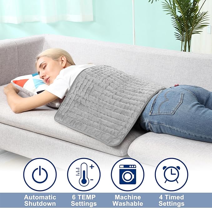 33"X17" Electric Heating pad with 6 Heat Settings, Auto Shut Off, Silver Gray Dry Electric Heating for Back Neck Knee Arms Legs Shoulder Heat Pads for Christmas Birthday Father's Day Mother's Day