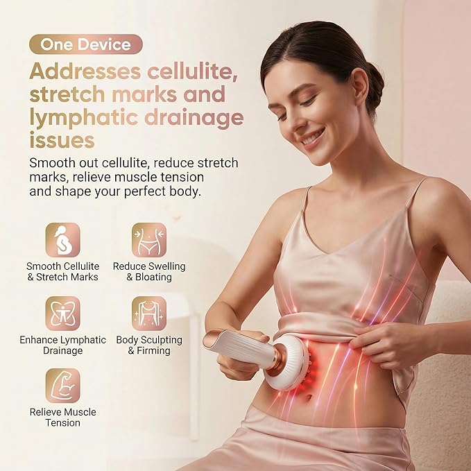 4-in-1 Lymphatic Drainage Massager & Body Sculpting Machine Handheld Device for Cellulite Reduction, Fat Burning, Pain Relief on Legs, Arms, Belly, Butt & Stomach