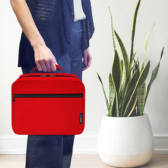 Large Pill Bottle Organizer - 10 Pockets Medicine Bag for Travel & Home Storage - Red