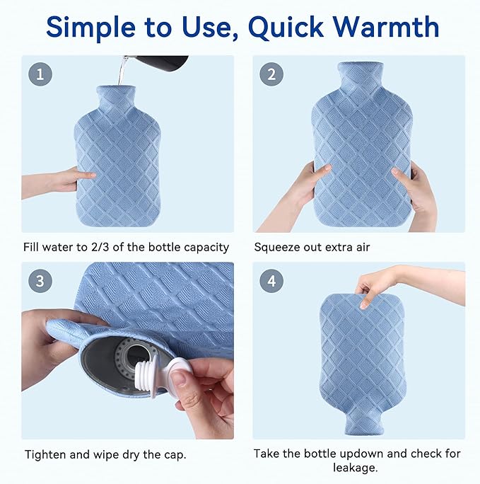Hot Water Bottle with Soft Cover, 2L Hot Water Bag, Hot and Cold Therapies for Sore Muscles, Menstrual Cramps, Neck and Shoulder Pain Relief, Great for Women, Childs, Blue