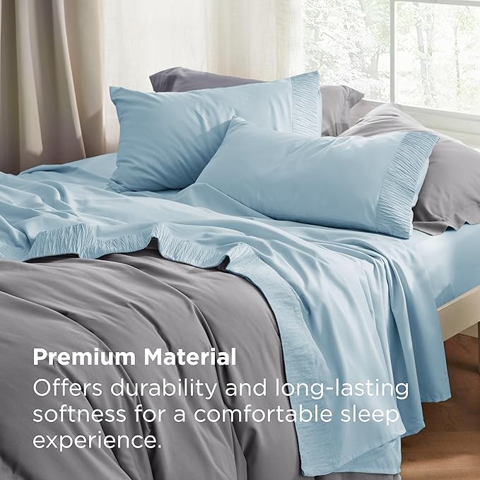 Bedsure Twin Sheets Set - 3 Pieces Soft Twin Bed Sheets - Breathable & Cooling - Hotel Luxury - Easy Care Polyester Microfiber Bedding for Women, Men, Light Blue