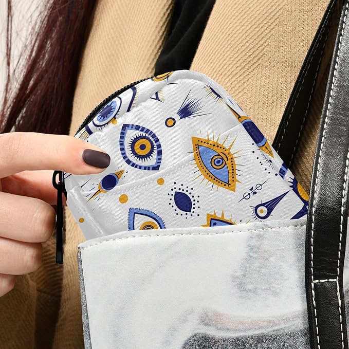 Pill Organizer Case Evil Eyes Pattern Print, Pill Box 7 Days Portable Weekly Pill Purse Pouch