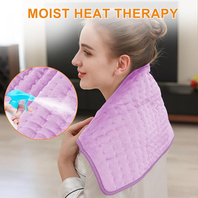 Deepsoon Heating Pad,Electric Heating Pads for Back,Neck,Abdomen,Moist Heating Pad for Shoulder,Knee,Arms,Legs,Dry/Moist Heat & Auto Shut Off,Christmas Gifts for Men and Women,Light Purple,24x12 Inch