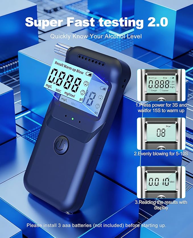 Breathalyzer, 2026 Breathalyzers for Alcohol with LCD Digital Display Personal Portable Alcohol Breathalyzer Tester with 5 Mouthpieces for Home and Party Use