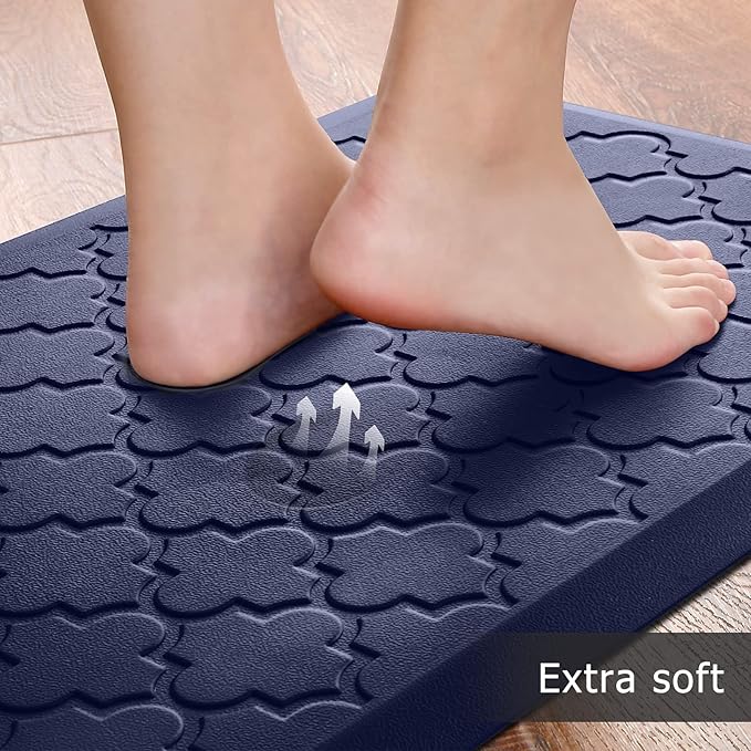 Kitchen Mat [2 PCS] Cushioned Anti-Fatigue Floor Mat Water Resistant Non-Skid Kitchen Mats and Rugs Ergonomic Comfort Foam Kitchen Rugs Standing Mat for Floor Office Sink (Blue,20"x30"+20"x60")
