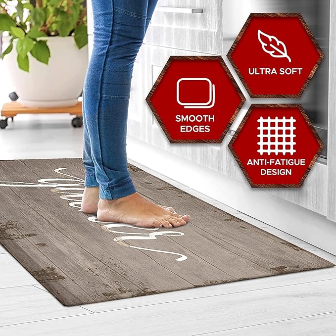 J&V TEXTILES Kitchen Mat Cushioned Anti Fatigue Floor Mat,19.6"x55", Thick Non Slip Waterproof Kitchen Rugs and Mats, Standing Mat for Kitchen,Floor,Home,Office,Desk,Sink,Laundry (Gather)