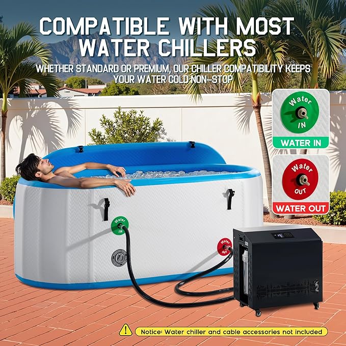 Albott Inflatable Cold Plunge Tub for Athletes, Ice Bath Tub with Insulated Lid & Non-Slip Mat, Water Chiller Compatible, Portable for Indoor & Outdoor Recovery, 210 Gal, 71"L x 35"W x 30"H