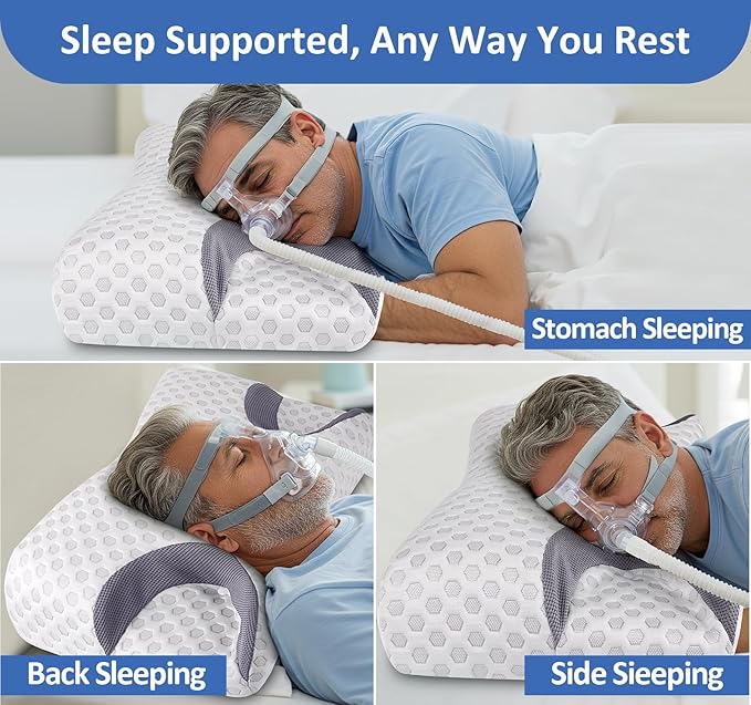 IKSTAR CPAP Pillow for Side Sleeper, Sleep Apnea Pillow for Sleeping, CPAP Nasal Pillows Suit for All CPAP Masks User, Cervical Memory Foam Neck Support Pillow Relief Neck Pain for Side Back Sleepers