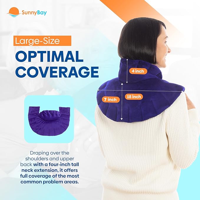 SunnyBay Microwave Heating Pad, Microwavable Heated Neck and Shoulder Wrap with Extra Coverage for Upper Back Pain Relief, Odorless Weighted Dual Purpose Cape for Moist Hot or Cold Therapy, Purple