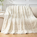 Cottonblue Jacquard Weighted Blanket for Adults 15 lbs Twin Size, Soft Fluffy Sherpa Fleece Weighted Throw Blankets 60" x 80" for Sleep Relax, Fuzzy Warm Arch Heavy Blanket for Bed Couch, Cream White