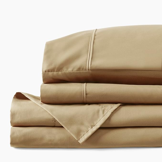 PeachSkinSheets Cooling Bed Sheets for Hot Sleepers - Ultra-Soft Breathable Luxury Microfiber Sheet Set, Moisture-Wicking, Deep Pocket, Oeko-TEX® (Split Head King Size (36" Split), Light Mocha)
