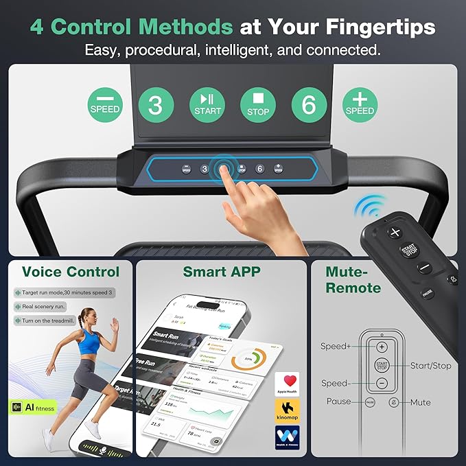 Walking Pad Treadmill with Incline, 6 in 1 Foldable Treadmill Walking Pad with Handle Bar for Home/Office, 3.0HP Compact Under Desk Treadmills, 320LBS Capacity, App, LED Display