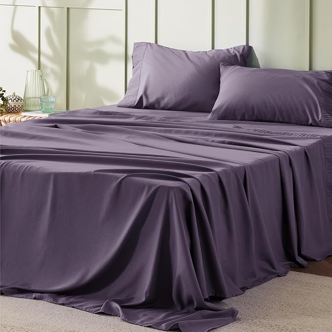 Bedsure King Size Sheets Set - 4 Pieces Soft King Sheets - Breathable & Cooling - Hotel Luxury - Easy Care Polyester Microfiber Bedding for Women, Men, Dusty Purple