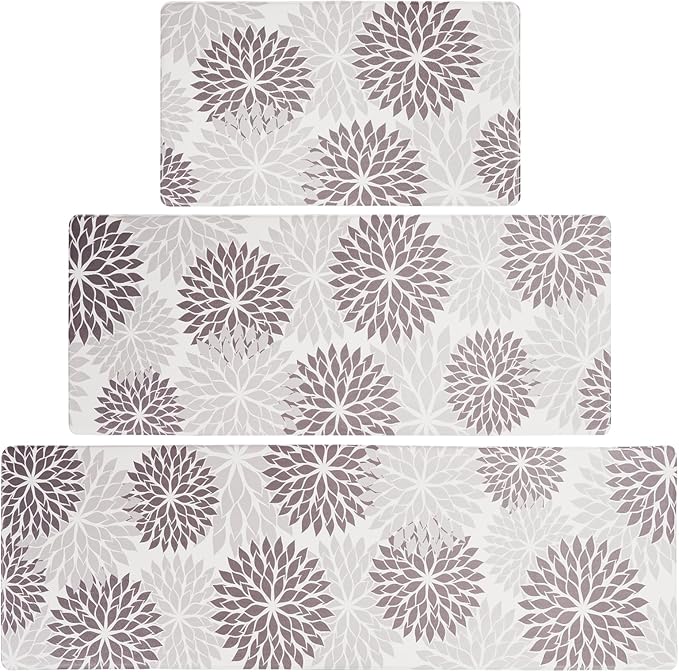 PVC Anti-Fatigue Kitchen Mats Set of 3, Non-Slip Kitchen Rugs, Comfort Standing Runner Rug, Multipurpose Indoor Mats for Laundry, Office, Bedroom, Sink, Bathroom,Grey