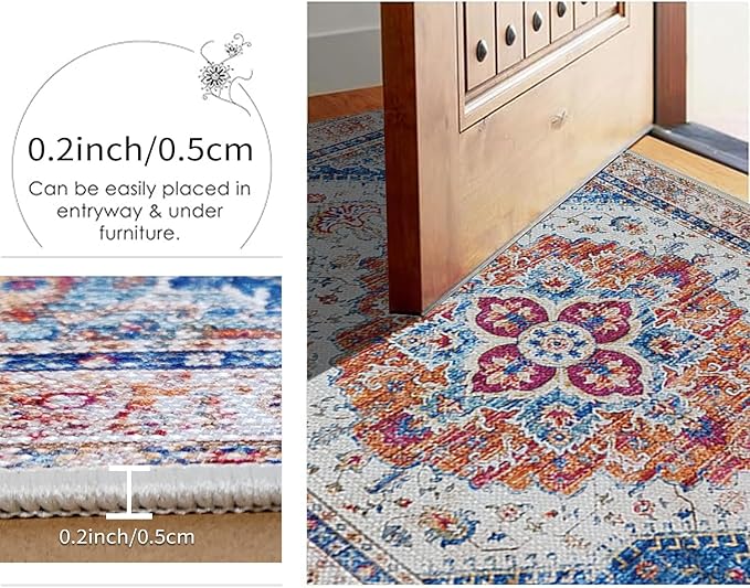 Boho Kitchen Mat Set of 2, Non Slip Blue Kitchen Rug for Floor,Vintage Farmhouse Outdoor Doormats Linen Runner Rug Washable Standing Mats for Entryway,Laundry,Office,Hallway 17”x30“+17'' x47''