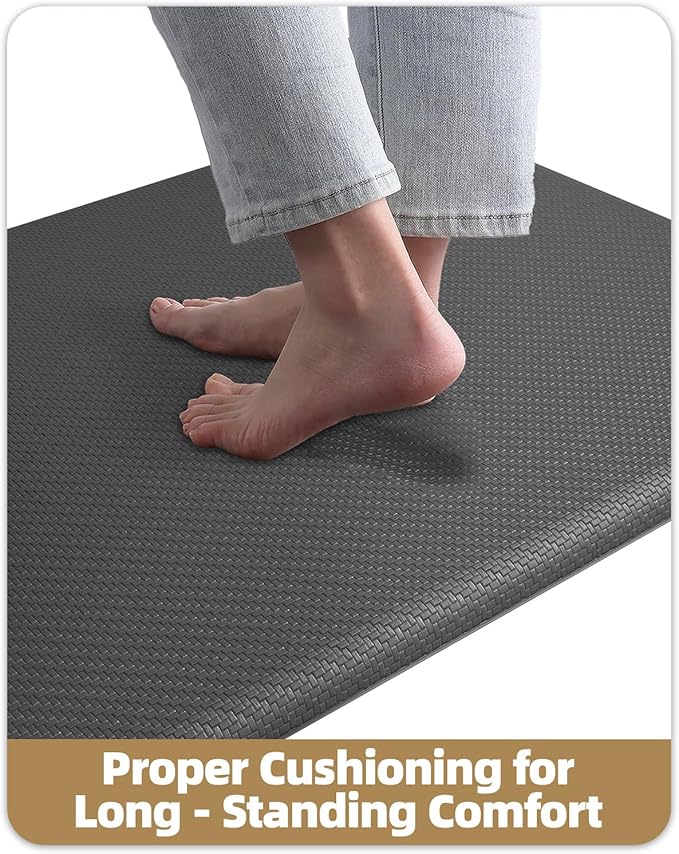 Color&Geometry 0.71" Extra Thick Anti Fatigue Cushion Kitchen Floor Mat,Easy Clean, Water & Oil Proof, Non Slip, Foam Padded Runner Rug for Front Sink,20"x 39" Grey (2.0 Version)