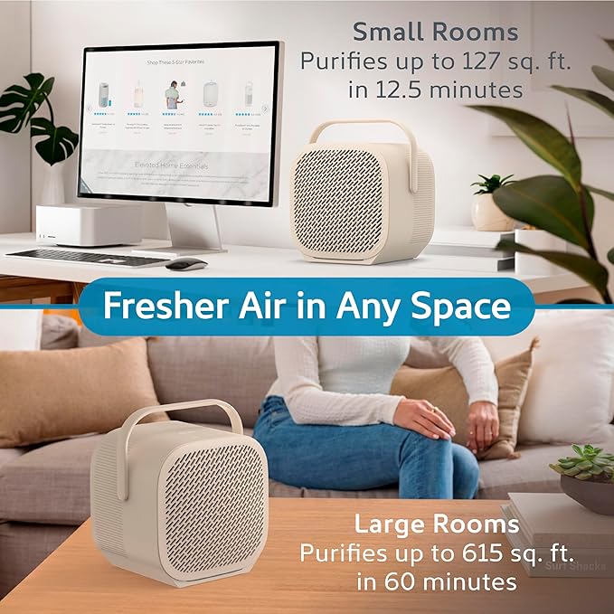 Pure Enrichment PureZone DUO Tabletop Air Purifier – True HEPA, Dual Direction Airflow, 3-Stage Filtration Captures Dust, Smoke, Odors - Large Rooms up to 615 sq. ft. (Sweet Oat)