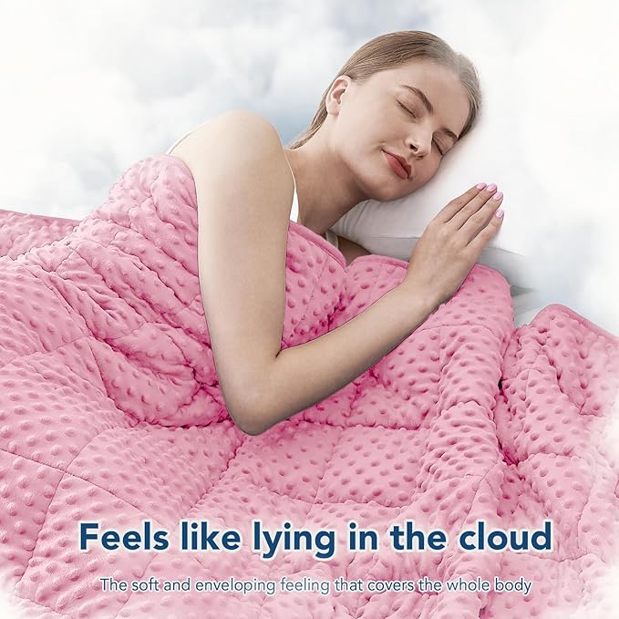 Topcee Weighted Blanket for Adults (15lbs 48"x72"), Minky Dots Heavy Blanket for 140-160lbs Sleeping, Soft, Cozy and Cooling Weighted Throw Blankets, Machine Washable, Pink