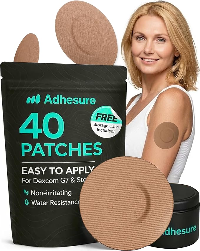 Adhesive Patches for Dexcom G7 & Stelo CGM that Stay for 10-15 Days - Sweatproof & Waterproof Over Patches - Overpatches for Continuous Glucose Monitor Sensor Protection, Brown - 40 Patches