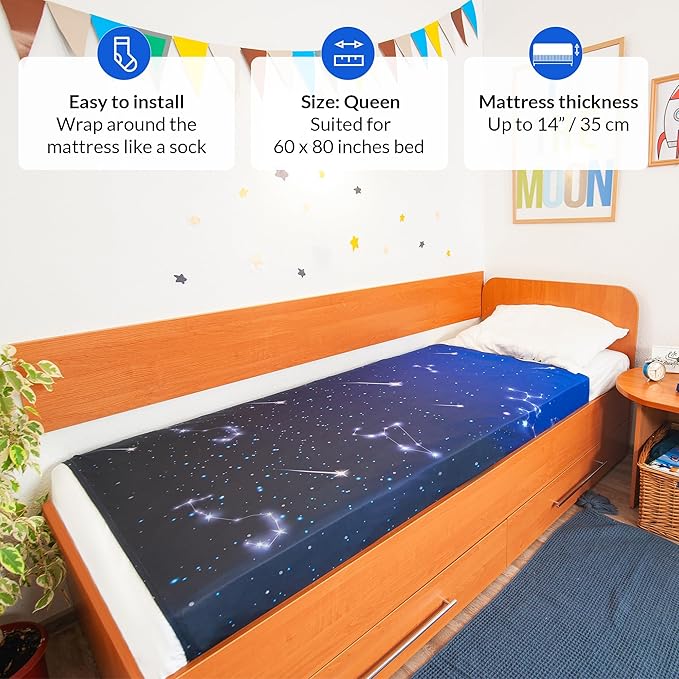 ODOXIA Sensory Compression Blanket | Spandex Bed Sheet for Kids & Adults | Deep Relaxing Feeling | Star Theme | Breathable & Stretchable | Queen