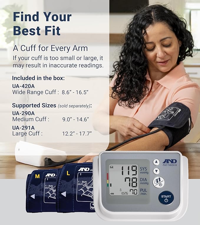 A&D Medical Blood Pressure Monitor for Home Use, UA-767F, Wide-Range Cuff (8.6-16.5"/22-42cm), 4 User, Easy to Use, Body Movement & Cuff Fit Detection Error, Batteries, Carrying Case
