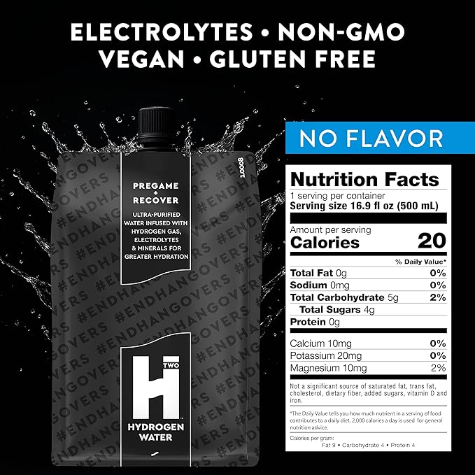 HTWO Molecular Hydrogen Water with Electrolytes, Unflavored Nightlyfe Recovery, Pure Source & Ultra-Purified Hydration Packets, 16.9oz 6 Pack, Energy Sports Drink, Performance & Recovery Support, Alternative to Hydrogenated Tablet - no Prep/Mess, 15 ppm