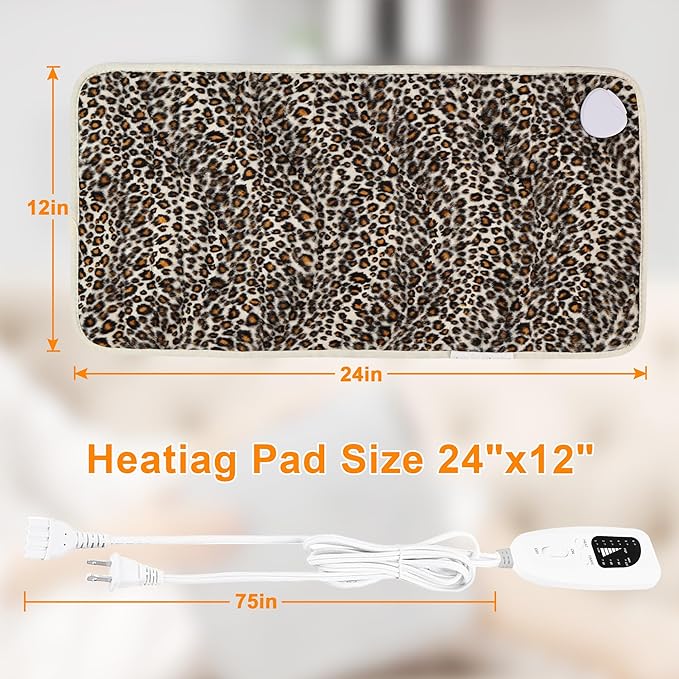 Deepsoon Heating Pad,Electric Heating Pads for Back,Neck,Abdomen,Moist Heating Pad for Shoulder,Knee,Arms,Legs,Dry/Moist Heat & Auto Shut Off,Christmas Gifts for Men and Women,Leopard Print,24x12 Inch