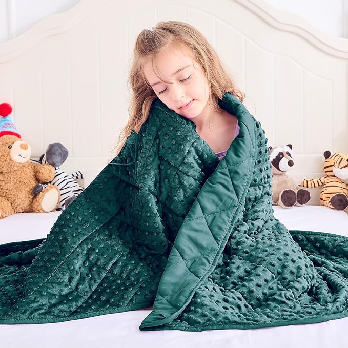 Green Weighted Blanket Kids 7lbs, 40"x60", Breathable Cooling Minky Heavy Throw Blanket for 60-90lbs, Soft Winter Thick Big Blankets Weighted Comforter Gift for Sleeping