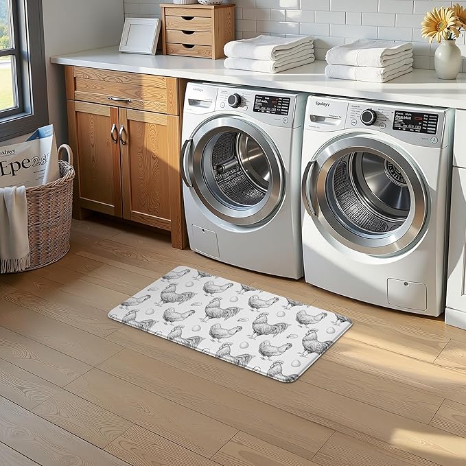 Farmhouse Kitchen Mat Rooster Rugs for Kitchen Floor Anti Fatigue Mat for Standing Desk Office Kitchen Floor Mats Non Slip Waterproof 17.3 x 29 x 0.47 inch