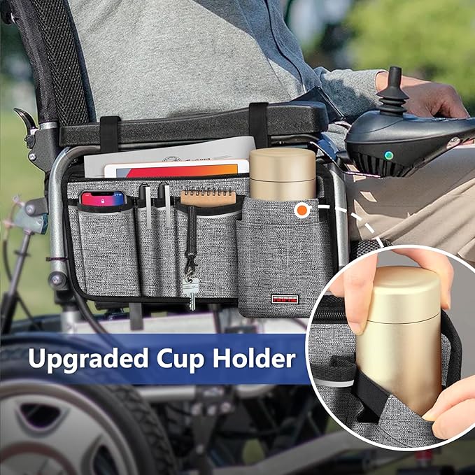 FINPAC Wheelchair Side Organizer Bag with Cup Holder(Gray) Weekly Pill Organizers (Emerald Illusions)