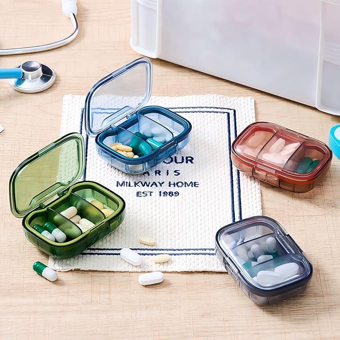 Domensi 16 Pack 3 Compartment Small Pill Case Bulk Travel Pill Organizer Portable Moisture Proof Box Container for Pocket Purse Daily Medicine Vitamin Holder Dispenser