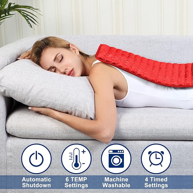 24"X12" Electric Heating pad with 6 Heat Settings, Auto Shut Off, Red Dry Electric Heating for Back Neck Knee Arms Legs Shoulder Heat Pads for Christmas Birthday Father's Day Mother's Day