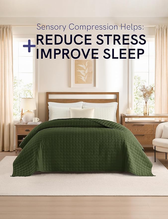 YnM 10lbs Weighted Blanket for Adults,Cotton Heavy Bed Throw Blanket with Cooling Glass Beads for All Season Use, Ideal for ~90lbs (48x72 Inches, Twin/Full, Army Green)