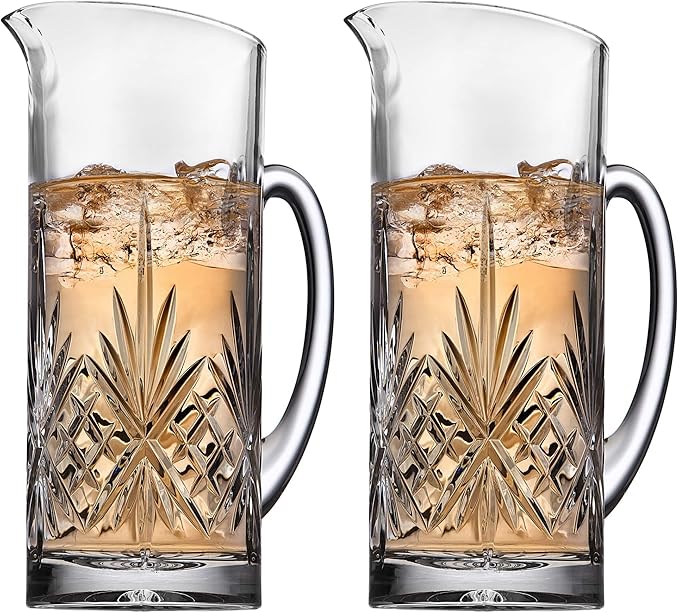 Godinger Beverage Pitcher Carafe, Cocktail Pitcher, Water Pitcher, Bar Mixing Glass - Dublin Collection, 34oz (Pack of 2)